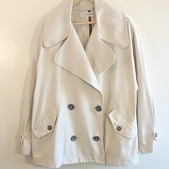 Free People Highlands Cotton Canvas Pea Coat Jacket Trench Boho Casual Sz Medium - Picture 6 of 12